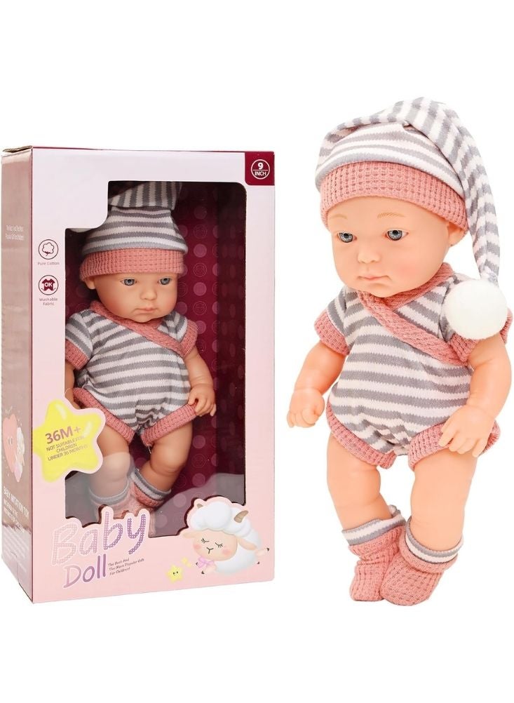 بريميم دمية طفل رضيع مع ملابس محبوكة وقبعة - دمية واقعية بحجم 9 بوصات بتصميم حديثي الولادة للأطفال الصغار، للعب التخيلي والإهداء - Image 1